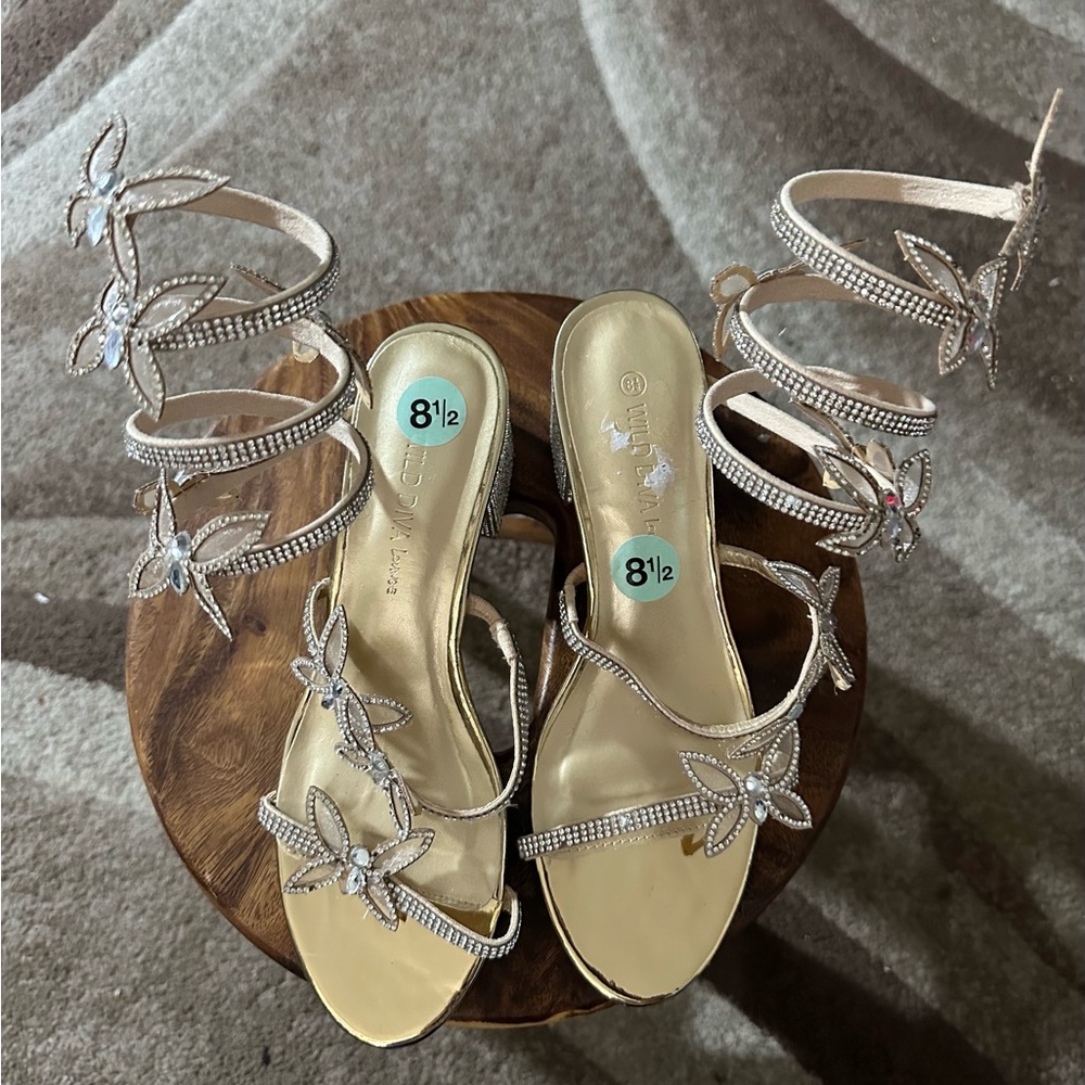 Wild Diva Rhinestone Sandals - Cream
